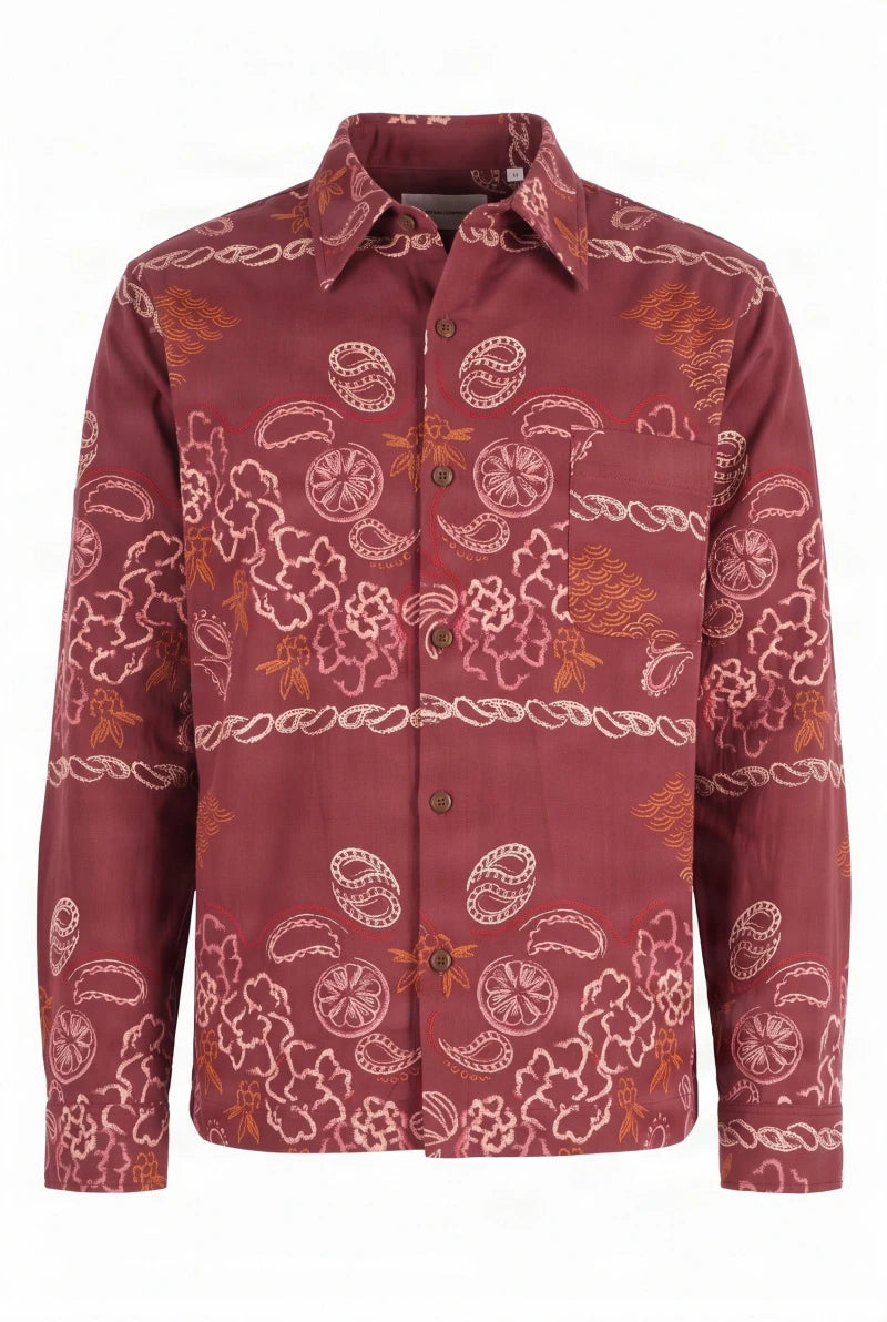 BANDANA Print Organic Cotton Shirt - Burgundy