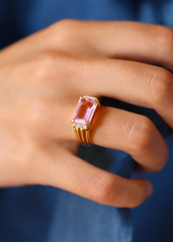 Chevalière femme Vivienne plaqué or Quartz rose