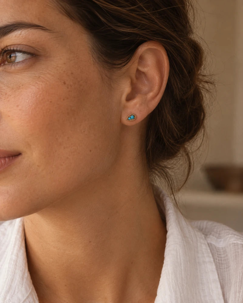 Puce d’Oreille Spike Blue – Plaqué Or 750/000
