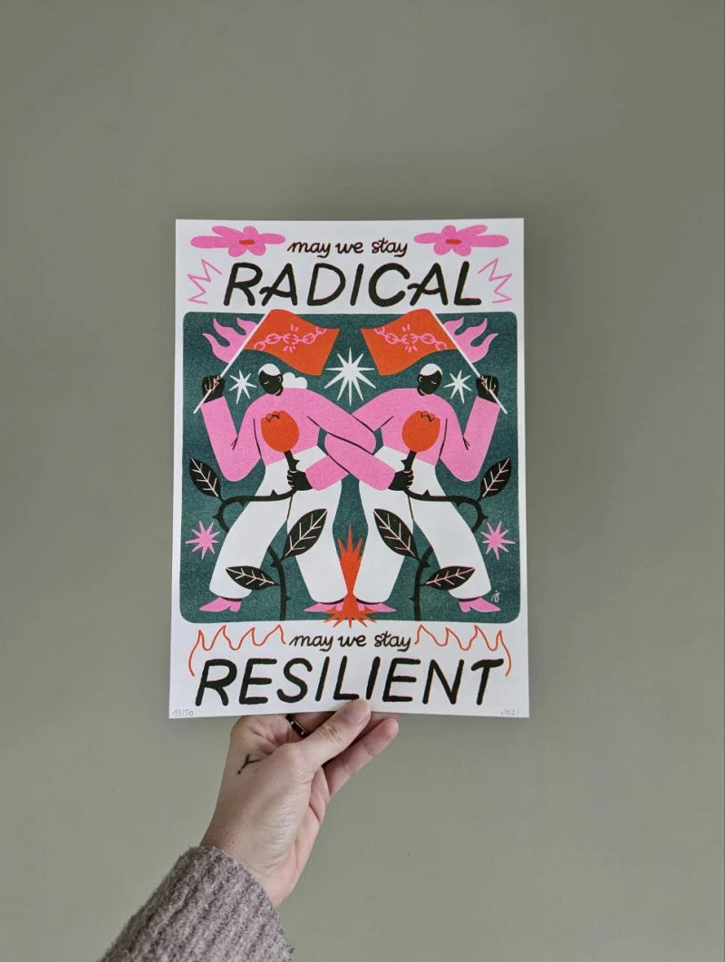 Illustration engagée risographie Radical & Resilient