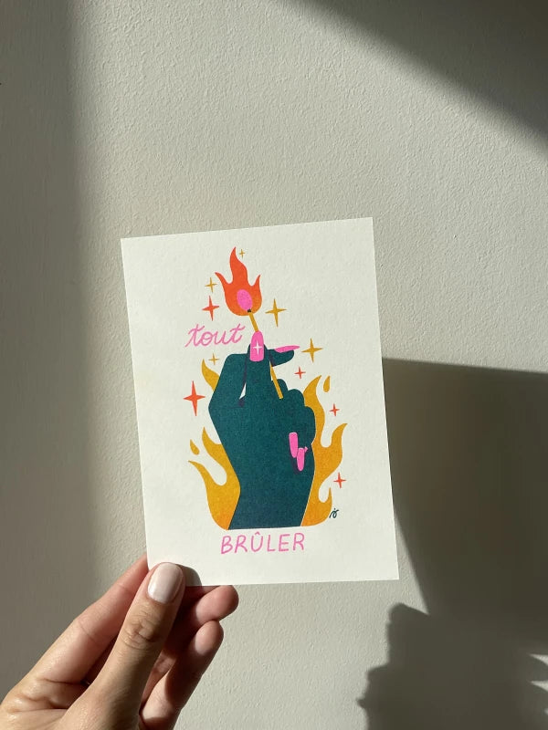 Illustration engagée risographie Tout Brûler