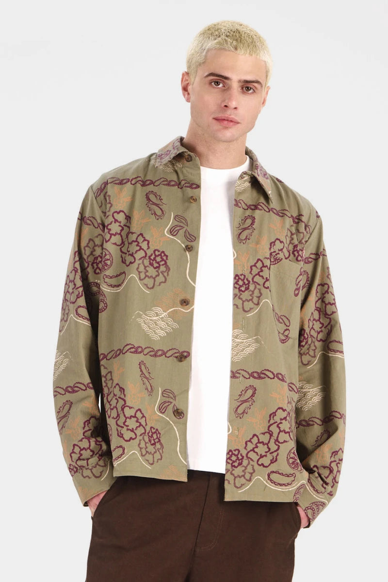 BANDANA Print Organic Cotton Shirt - Khaki