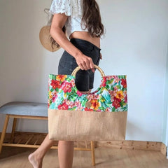 Sac en liège et anse en bambou : Mahana jardin fleuri