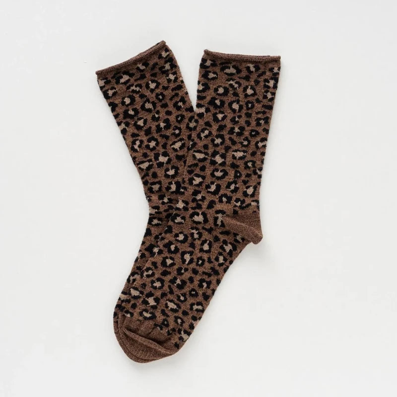 Chaussettes lurex à paillettes en lyocel léopard