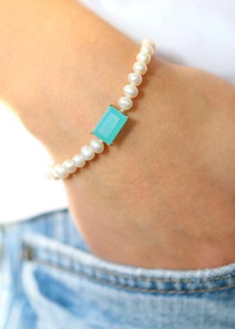 Bracelet Colette Perles d'eau douce et Calcédoine d'eau