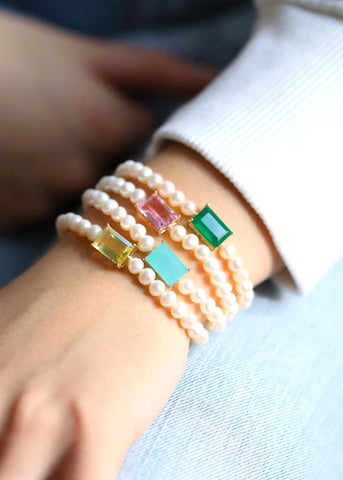 Bracelet Colette Perles d'eau douce et Calcédoine d'eau