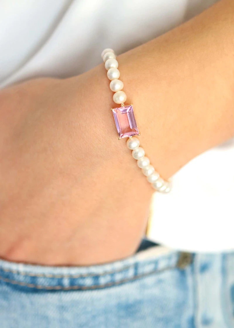 Bracelet Colette Perles d'eau douce et Quartz rose