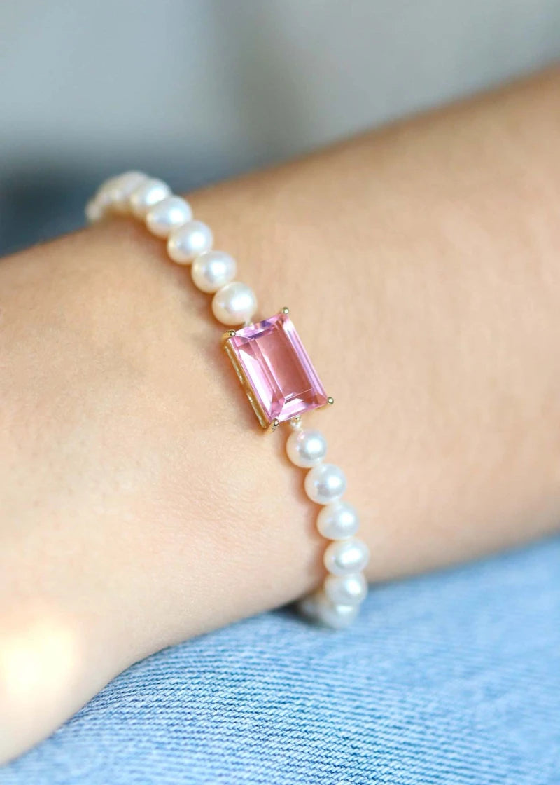Bracelet Colette Perles d'eau douce et Quartz rose
