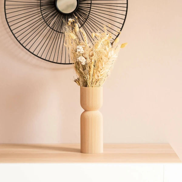 Vase original design Diabolo couleur beige bois naturel