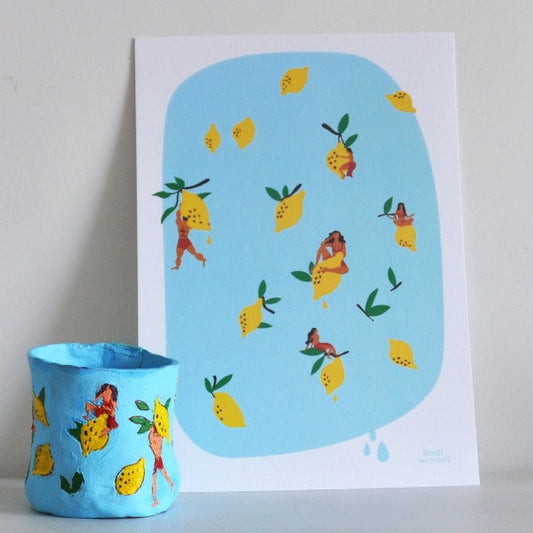 Affiche A4 lundi au soleil bleue avec des citrons