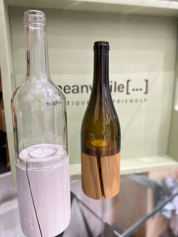 Bougeoir en verre et bois upcyclés