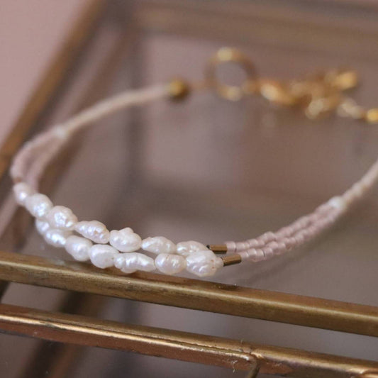 Bracelet en perles de culture upcyclées et perles rose "Eioné" - Meanwhile Boutique