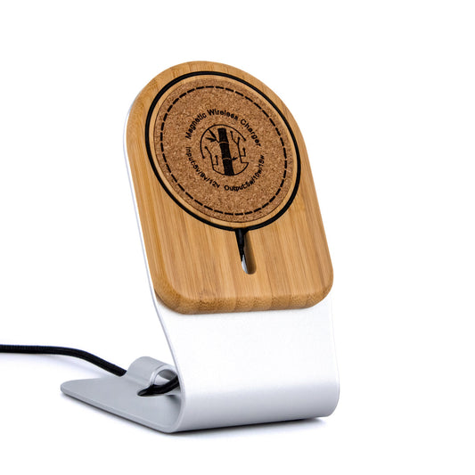 Chargeur sans fil en bois pour iPhone compatible MagSafe avec support vertical