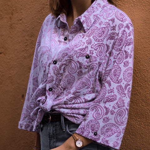 Chemise 3/4 Blanche motifs rose Coton Pima Bio I Khuna