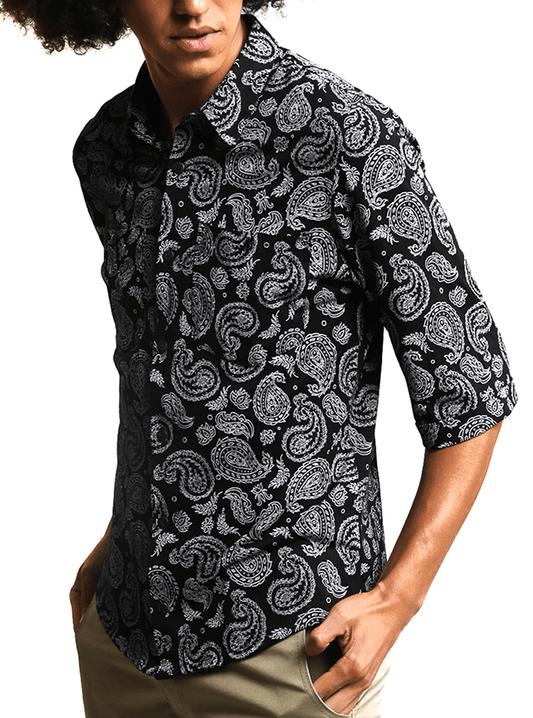 Chemise 3/4 Noire motifs blancs Coton Pima Bio I Khuna - Meanwhile Boutique