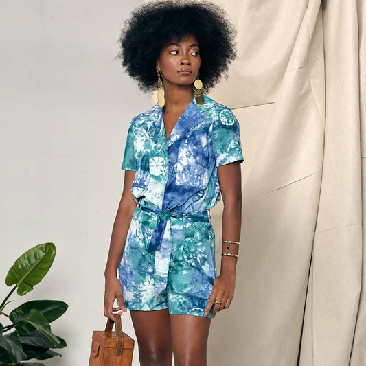 Chemise en coton biologique certifié tie and dye bleu 