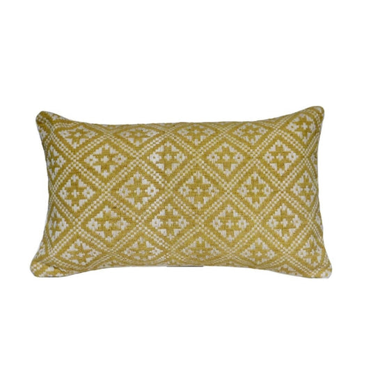 Coussin vert jaune tissé en teinture végétale - Meanwhile Boutique