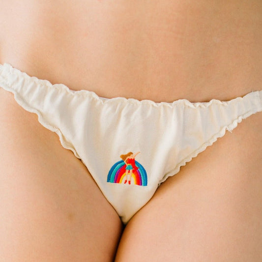 culotte rainbow girl ajustable en satin avec broderie centrale colorée