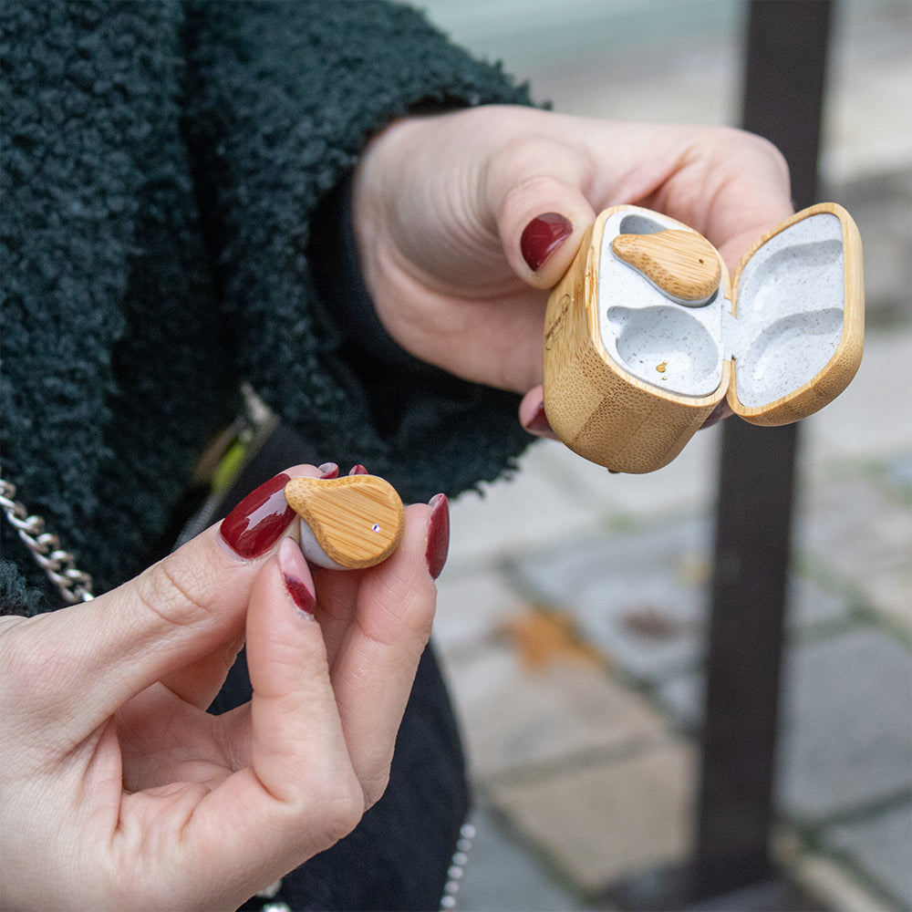 Écouteurs bluetooth sans fil en bambou et bio-plastique