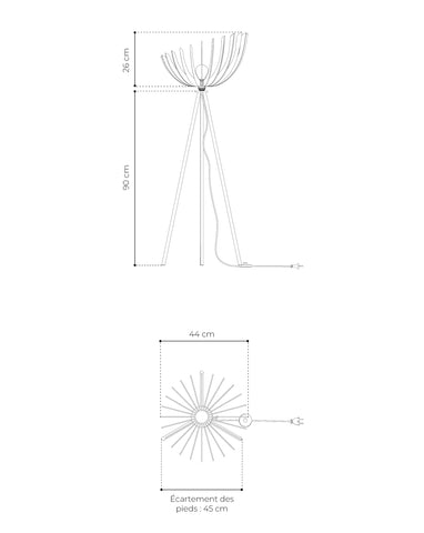 Lampadaire en bois design sur trépied - Athéna