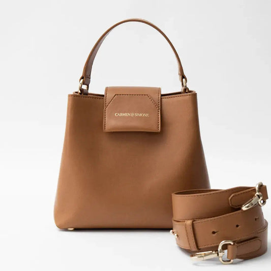 Sac à main et bandoulière camel en cuir végan 