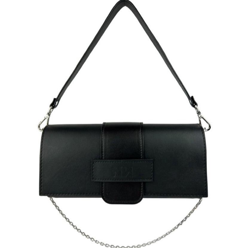 Sac baguette noir en cuir végan de cactus I Pampelonne sans bijoux