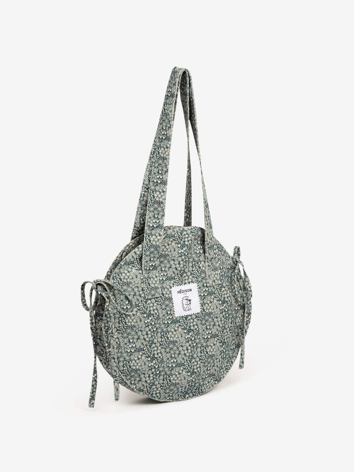 Sac cabas rond fond vert à fleurs en coton recyclé