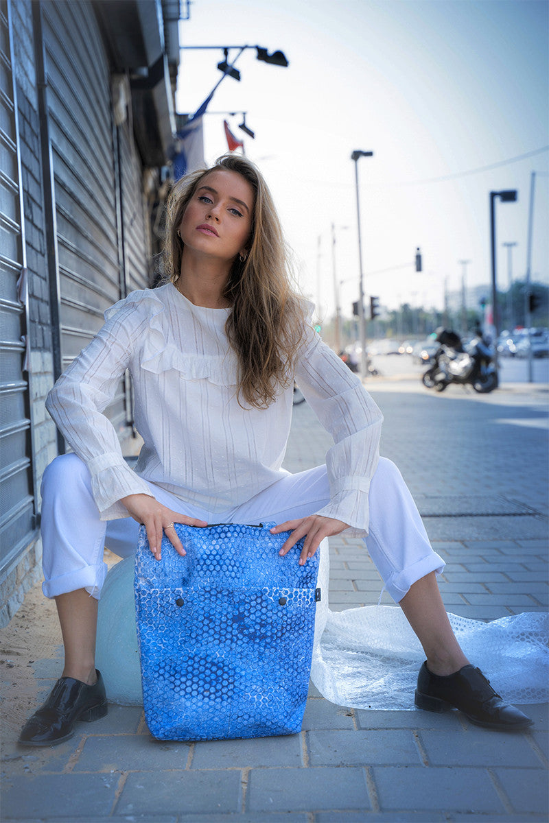 Sac tote-bag bleu jean en papier bulle recyclé