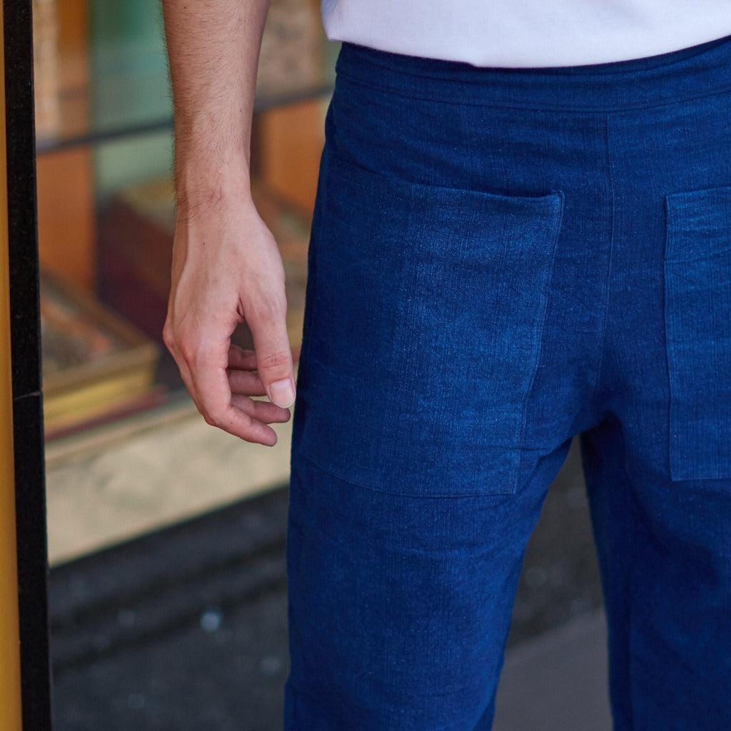 Pantalon bleu Homme fabriqué à la main