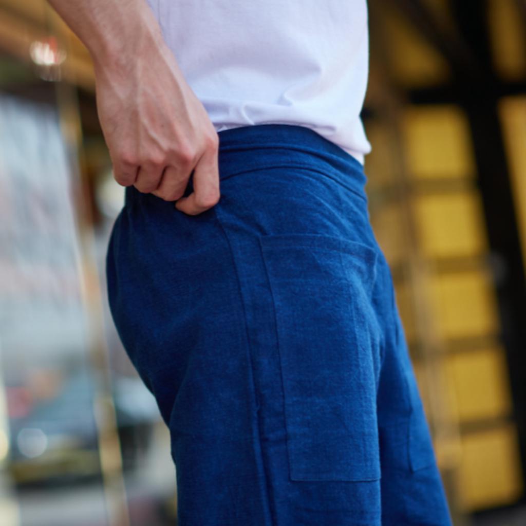Pantalon bleu Homme fabriqué à la main