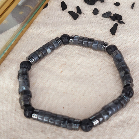 Bracelet en Labradorite, pierre de lave et hématite