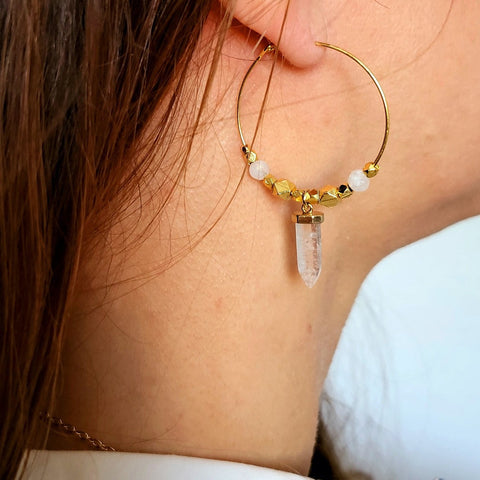 Boucles d'oreilles en quartz et pierre de lune